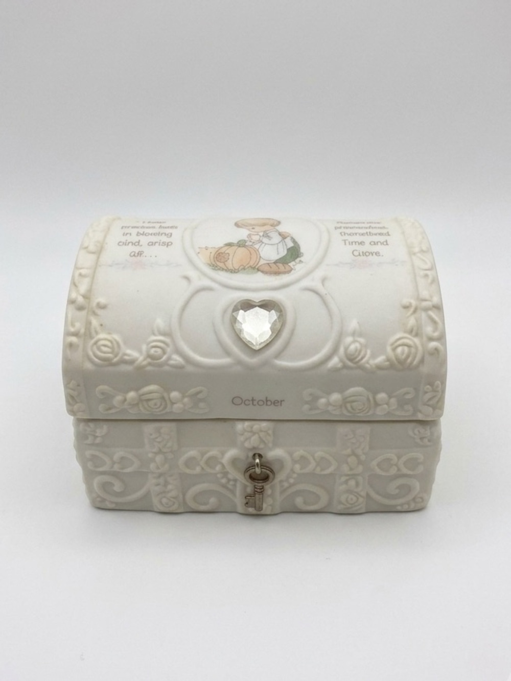 Precious Moments October Birthstone Keepsake Heart Trinket Box - Opal Heart